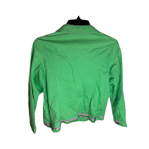 Quacker Factory Green /Pink Denim Jacket W/Rhinestone Buttons Whale Print "XL" - Picture 2 of 9